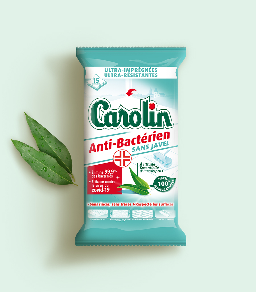Carolin Lingettes Sols Anti-bactériennes à l'Huile Essentielle  d'Eucalyptus, Sans Javel x15, Blanc, Unique : : Cuisine et Maison